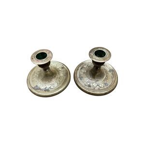 Vintage Brass Etched Candle Holders Set Of 2